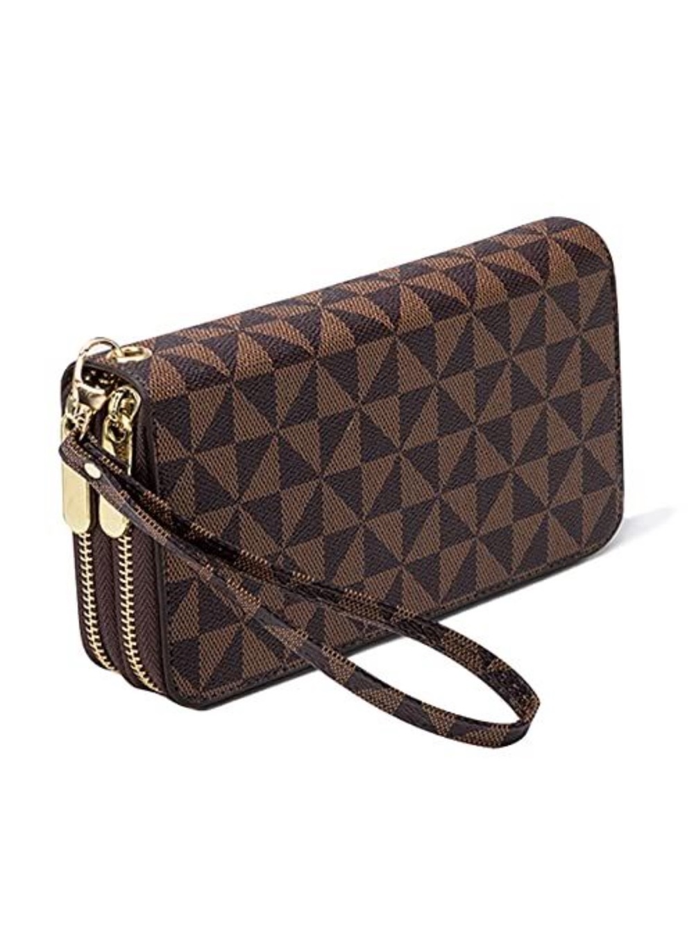 Veki Brown Geometric Double-Zip Wristlet Wallet